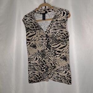 Josephine Chaus Animal Print Sleeveless- Black and Cream Women's XXL #51